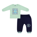 Kids Printed Sweatshirt & Jogger Set Sea Green & Navy