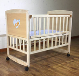 Baby Wooden Cot with Cartoon Design & Lockable Wheels