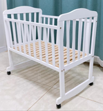 Portable Wooden Baby Cot with Wheels – White Finish