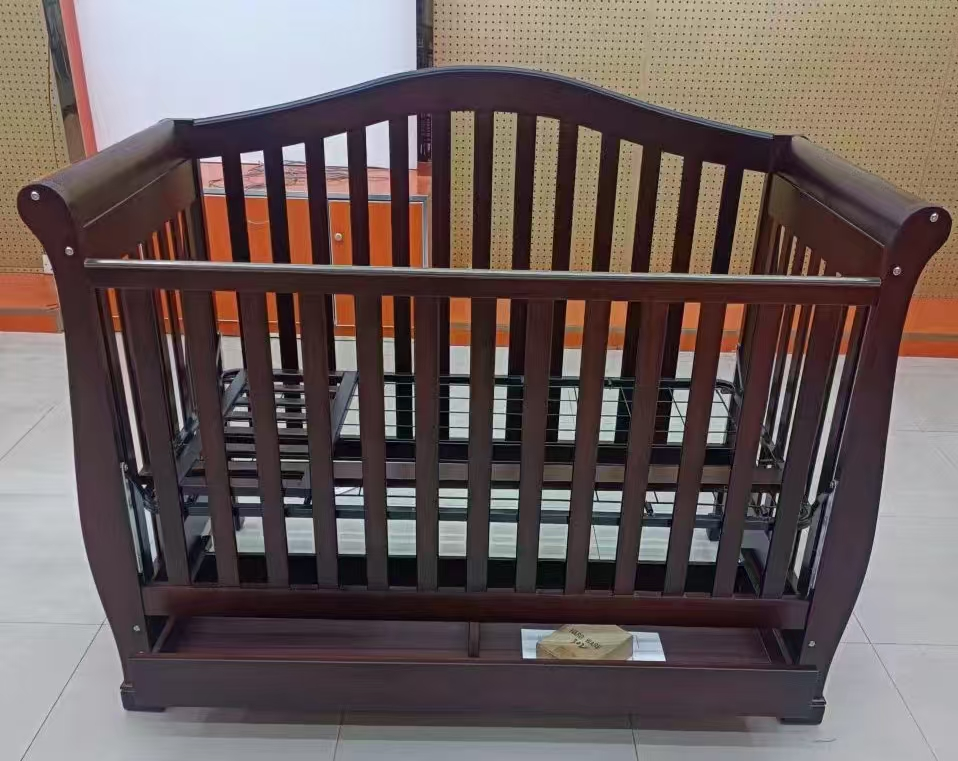 Premium Dark Wood Baby Cot with Adjustable Mattress Base Price in Pakistan