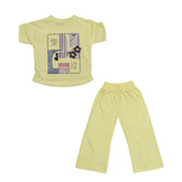 Girls Lemon Yellow Printed Top & Trouser Set