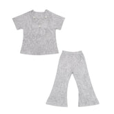 Girls Silver Bow Top & Flared Trouser Set