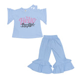 Girls Sky Blue Hello Beautiful Flared Set