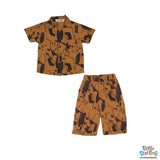 Stylish Boys Mustard Printed Shirt and Shorts Set
