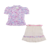 Girls Pink Floral Top & Cream Skirt 2 Piece Set