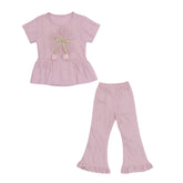 Girls Blush Pink Floral Top & Flared Pants Set