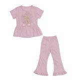 Girls Blush Pink Floral Top & Flared Pants Set