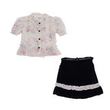 Girls Floral Top & Black Skirt 2 Piece Set