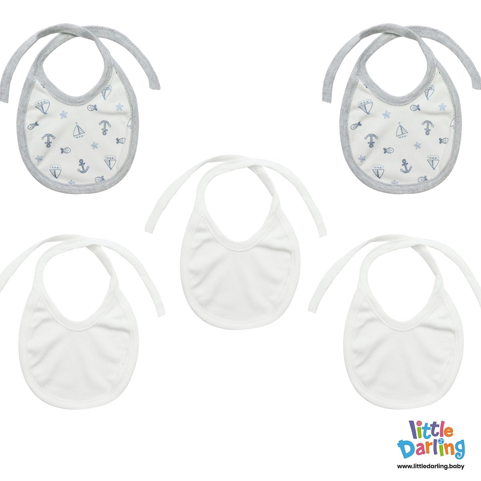 Anchor & Boat Printed Pack of 5 Bibs by Little Darling