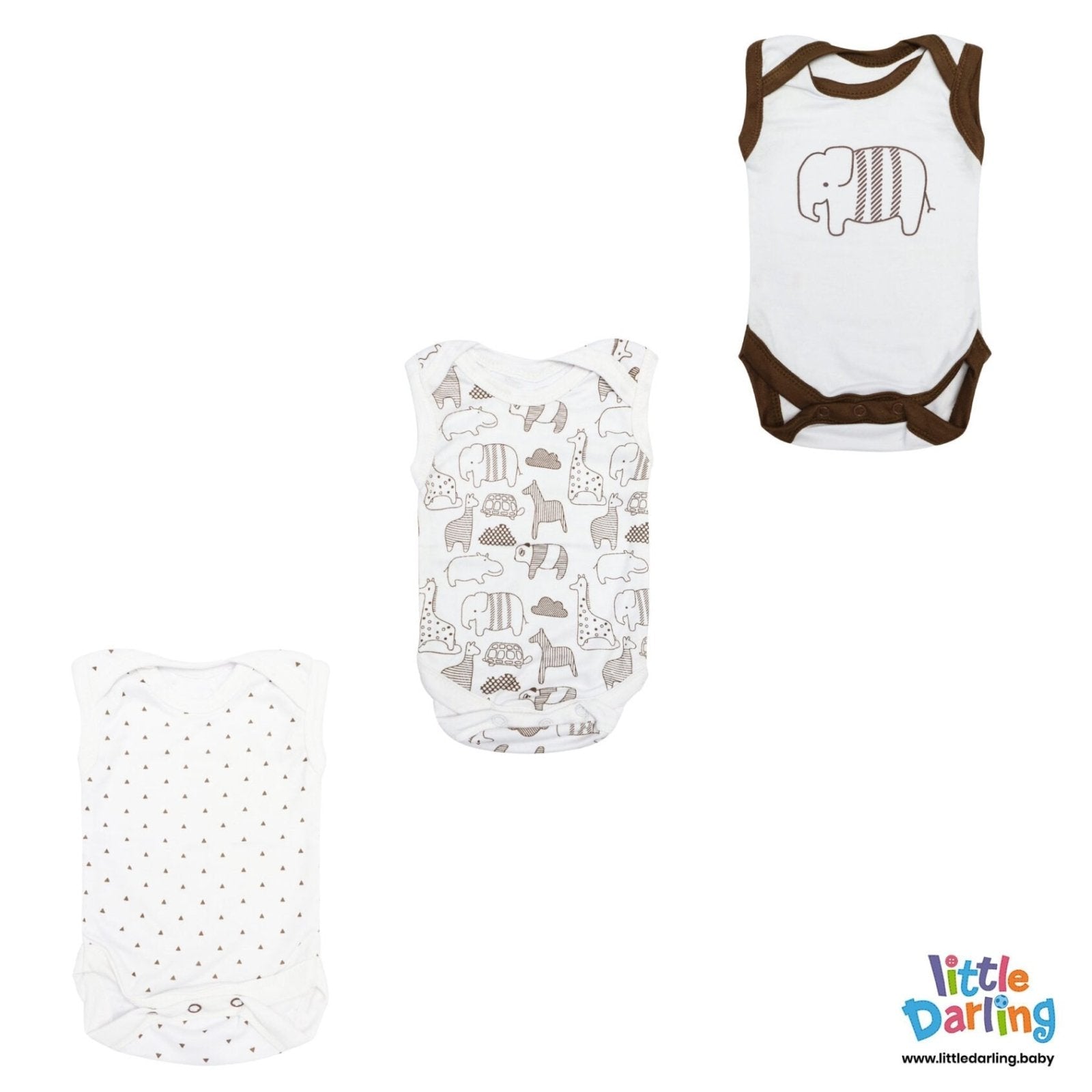 Baby Bodysuit Pk Of 3 Sleeveless Animal Print by Little Darling
