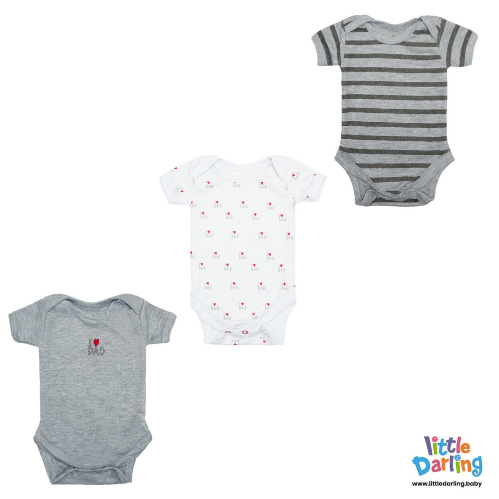 Baby Bodysuits Short Sleeves Pk Of 3 I Love Dad | Little Darling - Zubaidas Mothershop