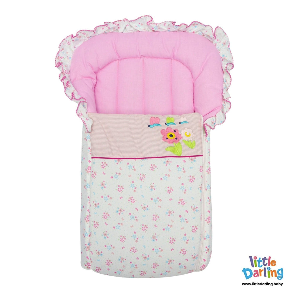 Baby Carrynest Frill White Color Flower Pattern | Little Darling - Zubaidas Mothershop