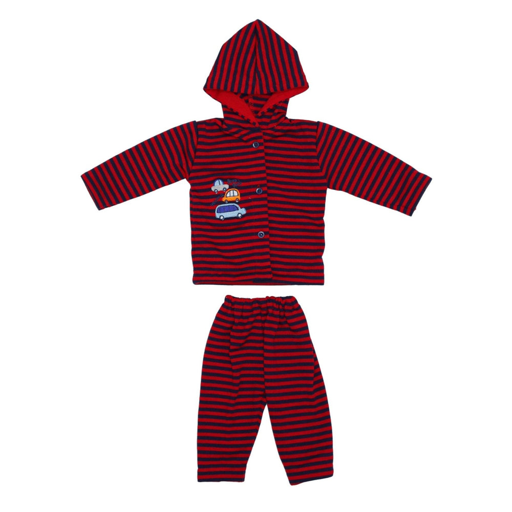 Baby Hooded Woolen Suit Red Stripes | Little Darling - Zubaidas Mothershop