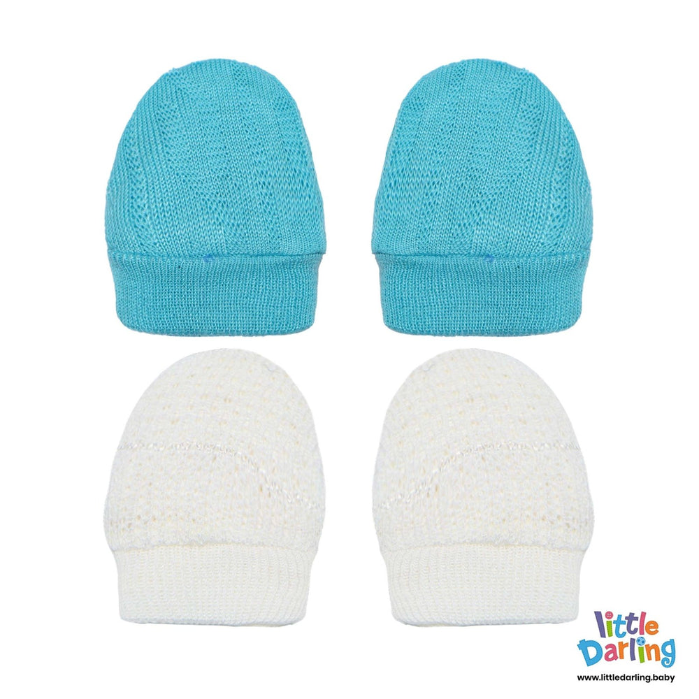 Baby Mittens Pair Pk Of 2 Aqua | Little Darling - Zubaidas Mothershop