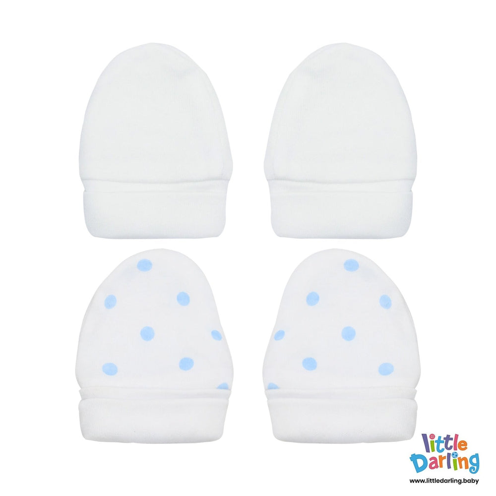 Baby Mittens Pair Pk Of 2 Blue Circle Print | Little Darling - Zubaidas Mothershop