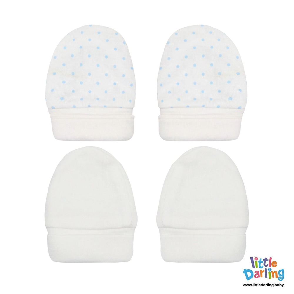 Baby Mittens Pair Pk Of 2 blue dotted | Little Darling - Zubaidas Mothershop