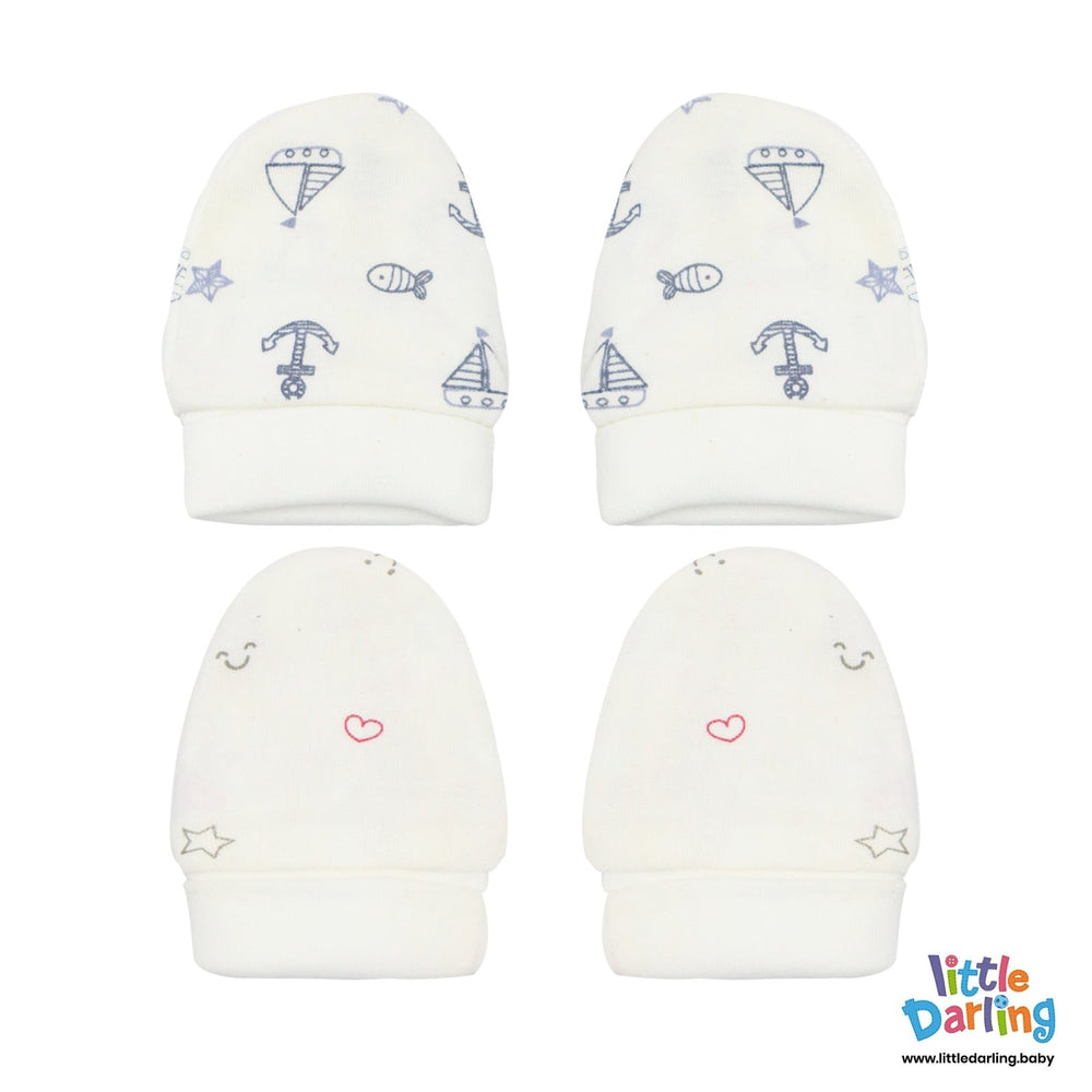 Baby Mittens Pair Pk Of 2 Boat Print | Little Darling - Zubaidas Mothershop