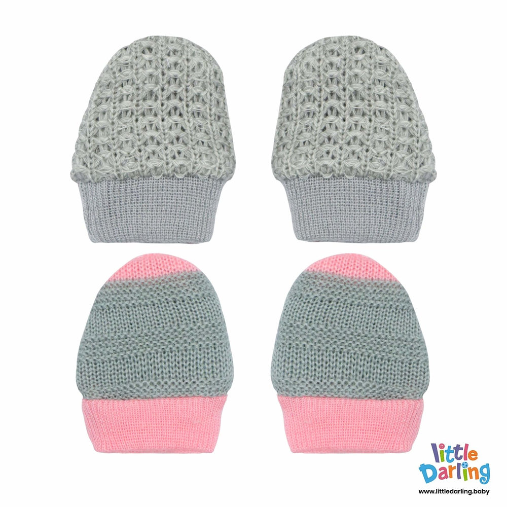 Baby Mittens Pair Pk Of 2 Gray Color | Little Darling - Zubaidas Mothershop