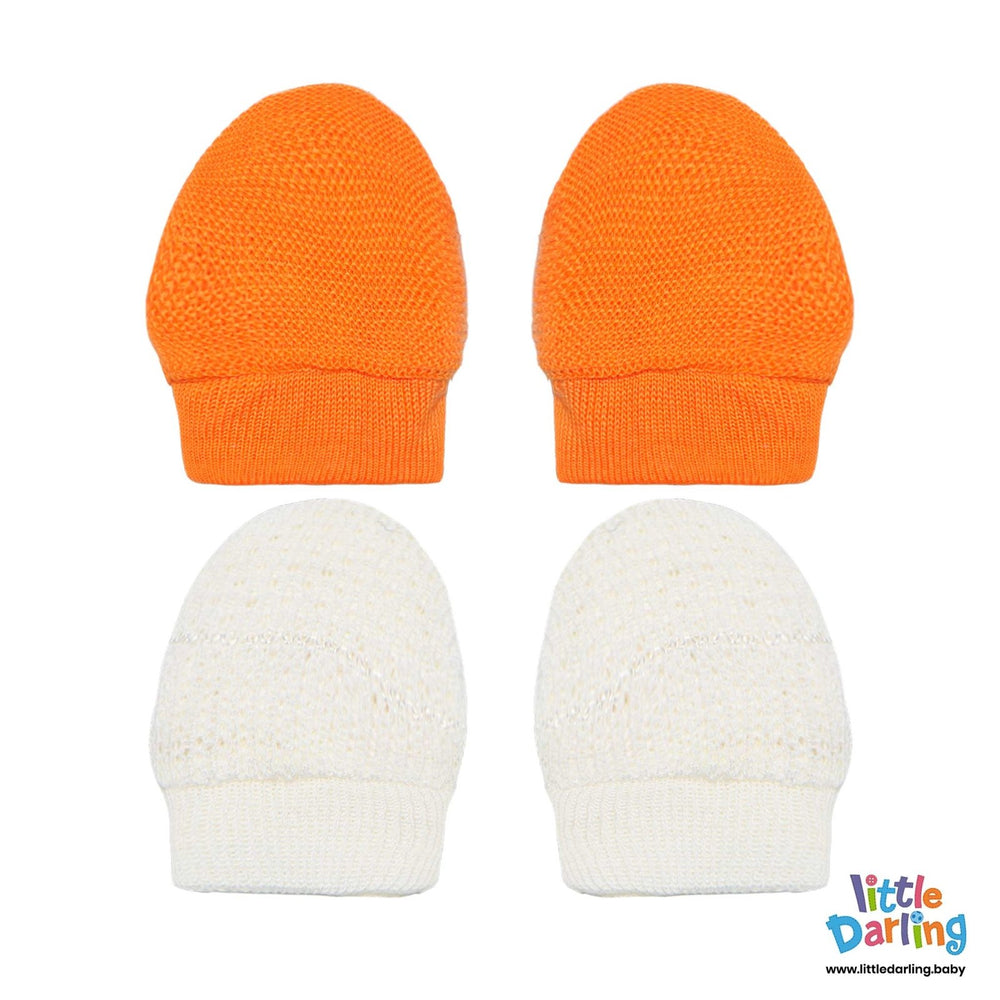 Baby Mittens Pair Pk Of 2 Orange color | Little Darling - Zubaidas Mothershop