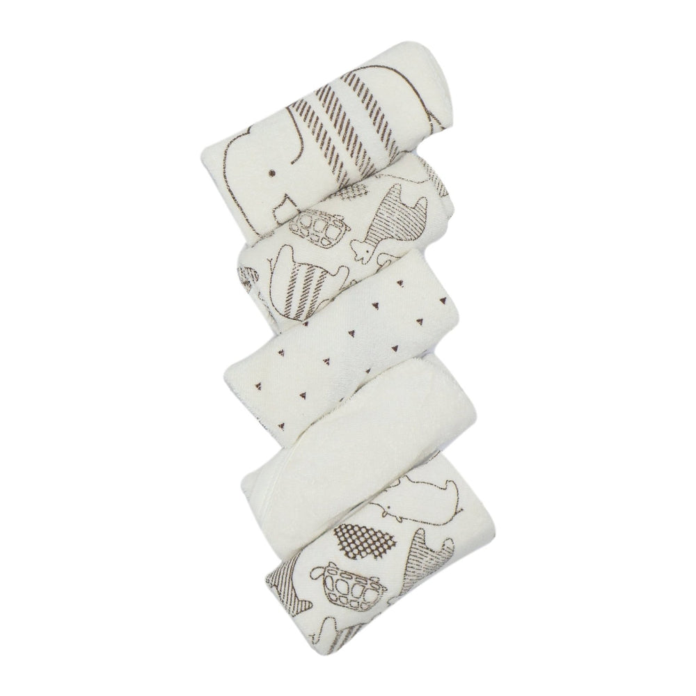 Baby Wash Clothes Elephant Print PK of 5 | Little Darling - Zubaidas Mothershop