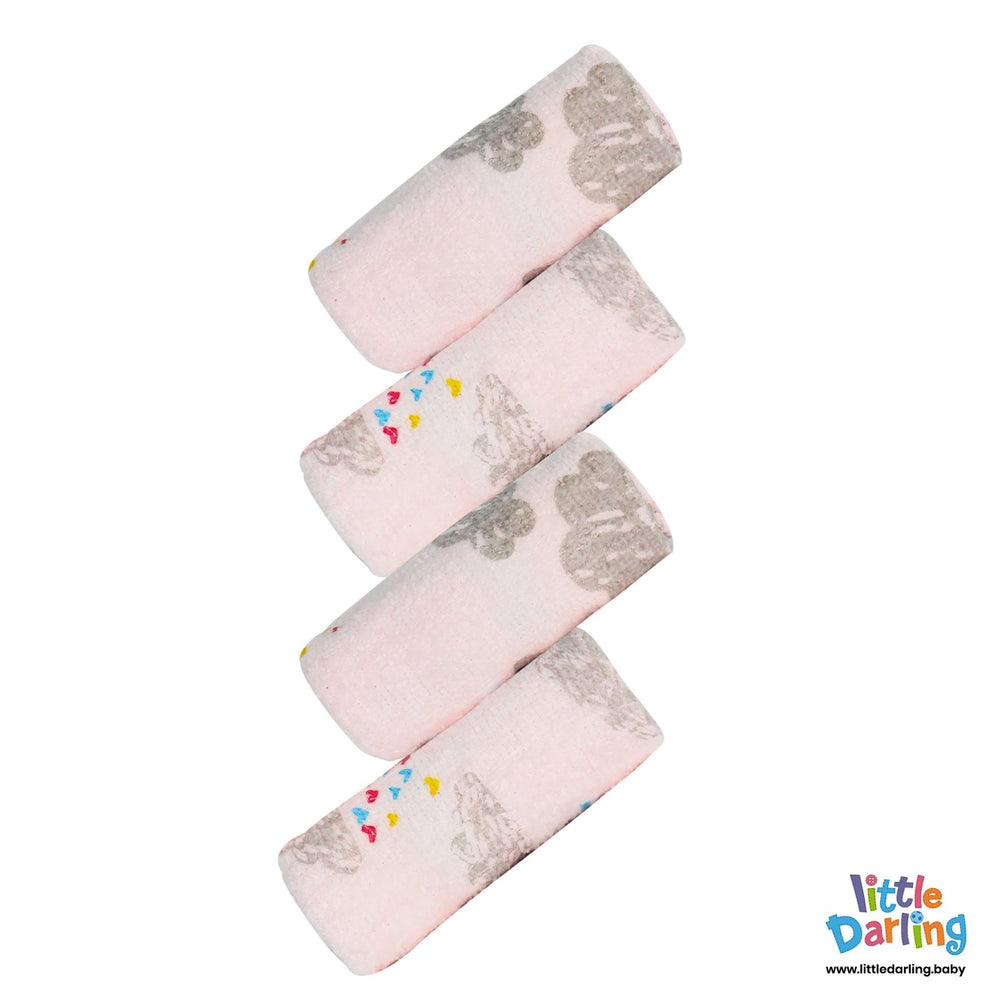 Baby Wash Clothes PK of 4 Hearts Pink Color | Little Darling - Zubaidas Mothershop