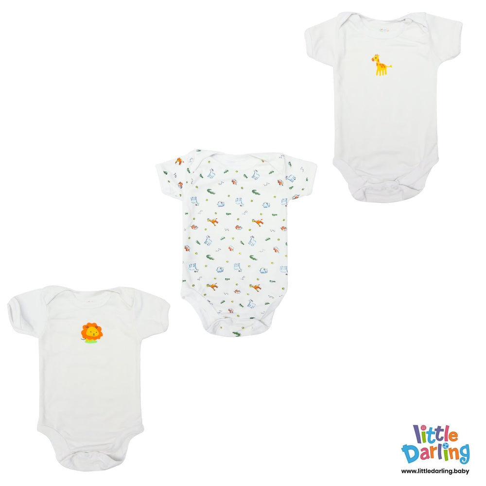 Bodysuit Pack of 3 Half Sleeve Giraffe Print | Little Darling - Zubaidas Mothershop