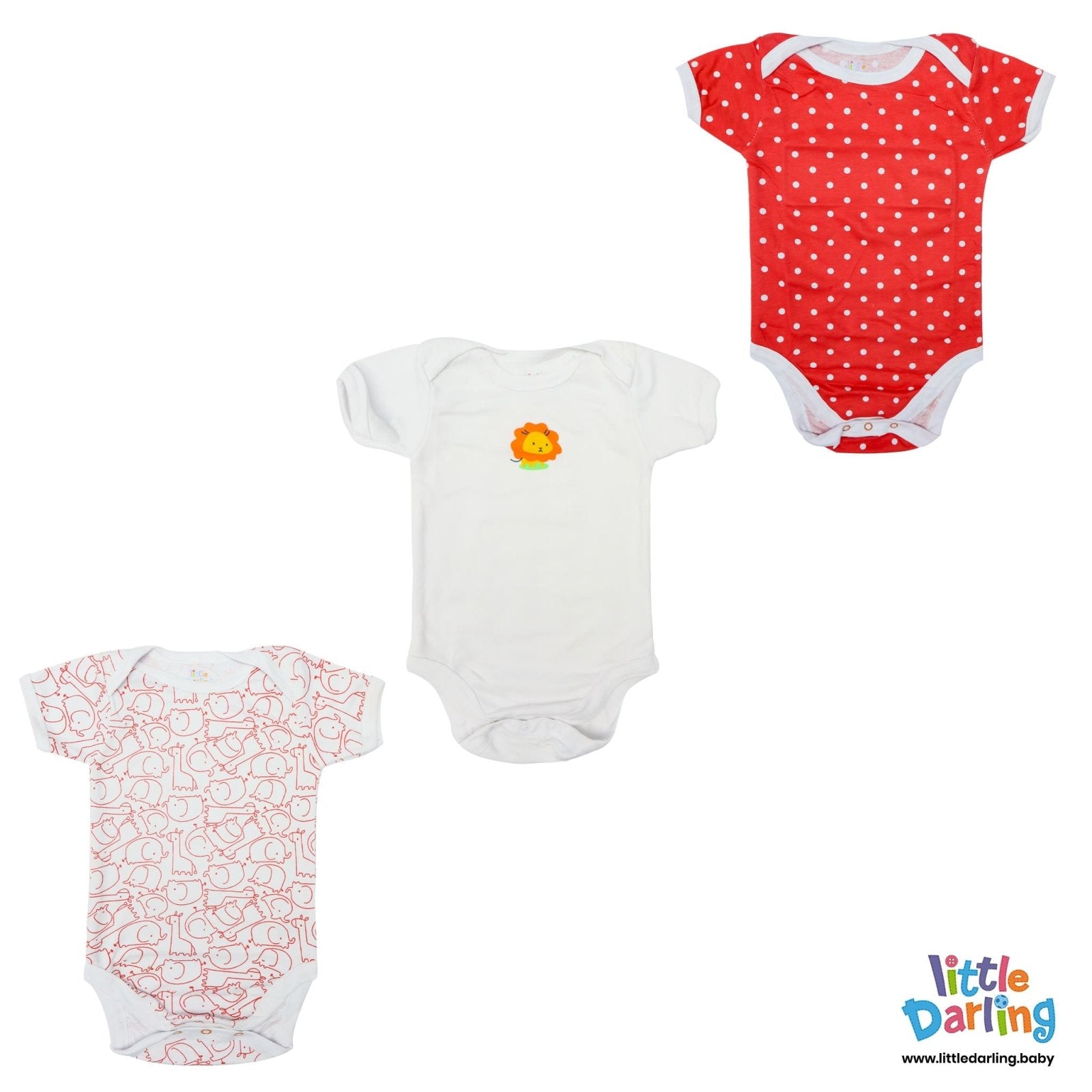 Bodysuit Pack of 3 Half Sleeve Lion Print | Little Darling - Zubaidas Mothershop