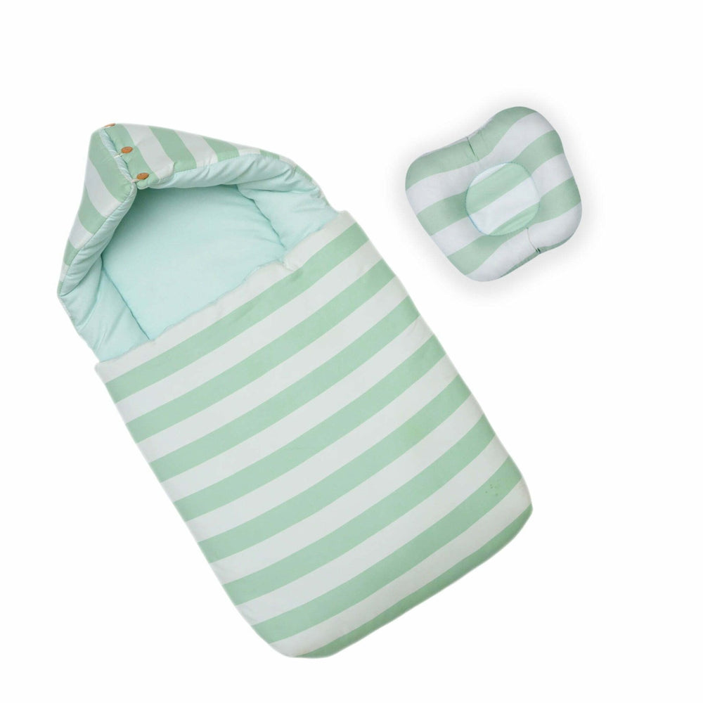 Carry Nest With Pillow Green And White | Little Darling - Zubaidas Mothershop
