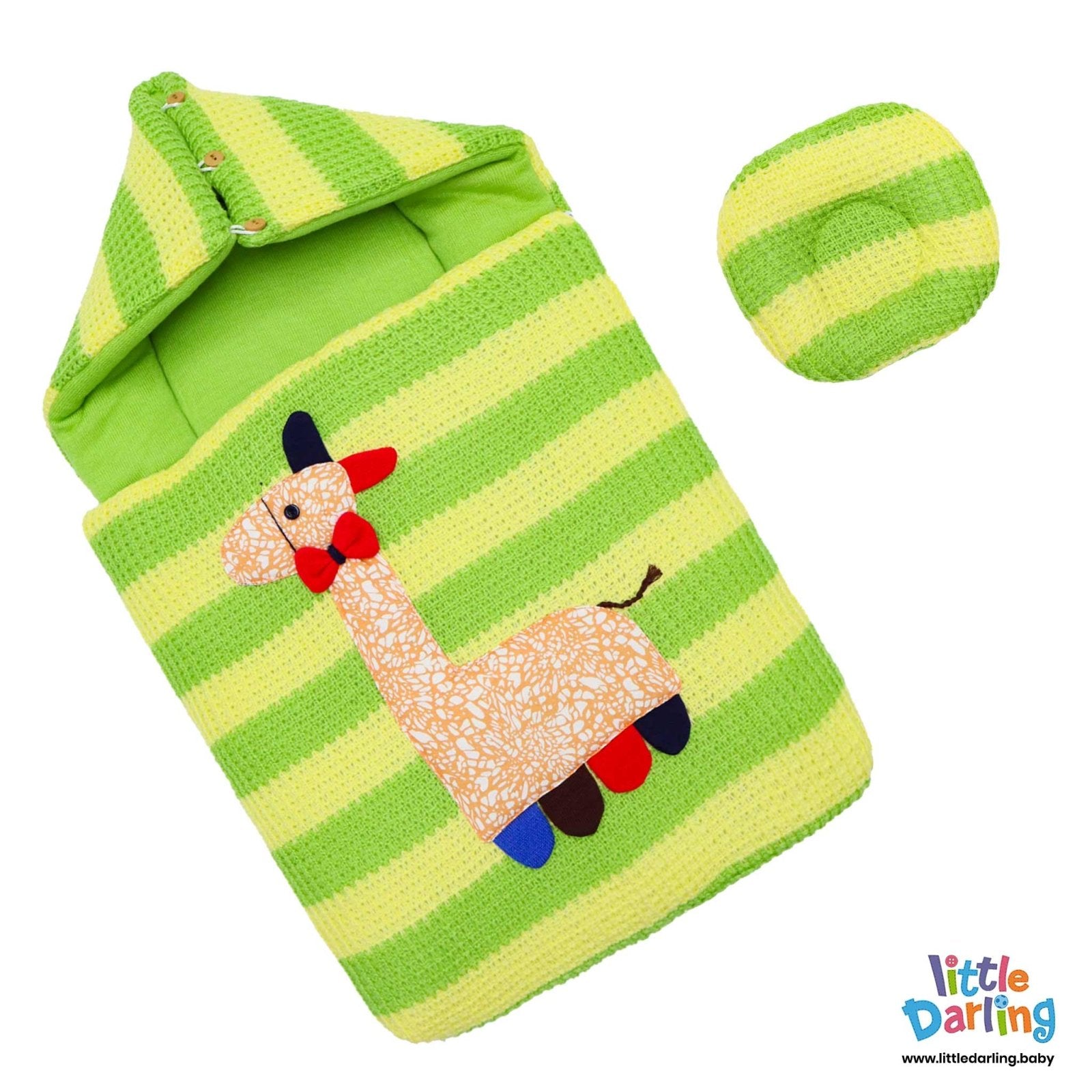 Hooded Baby Carrynest With Pillow Embossed Giraffe by Little Darling