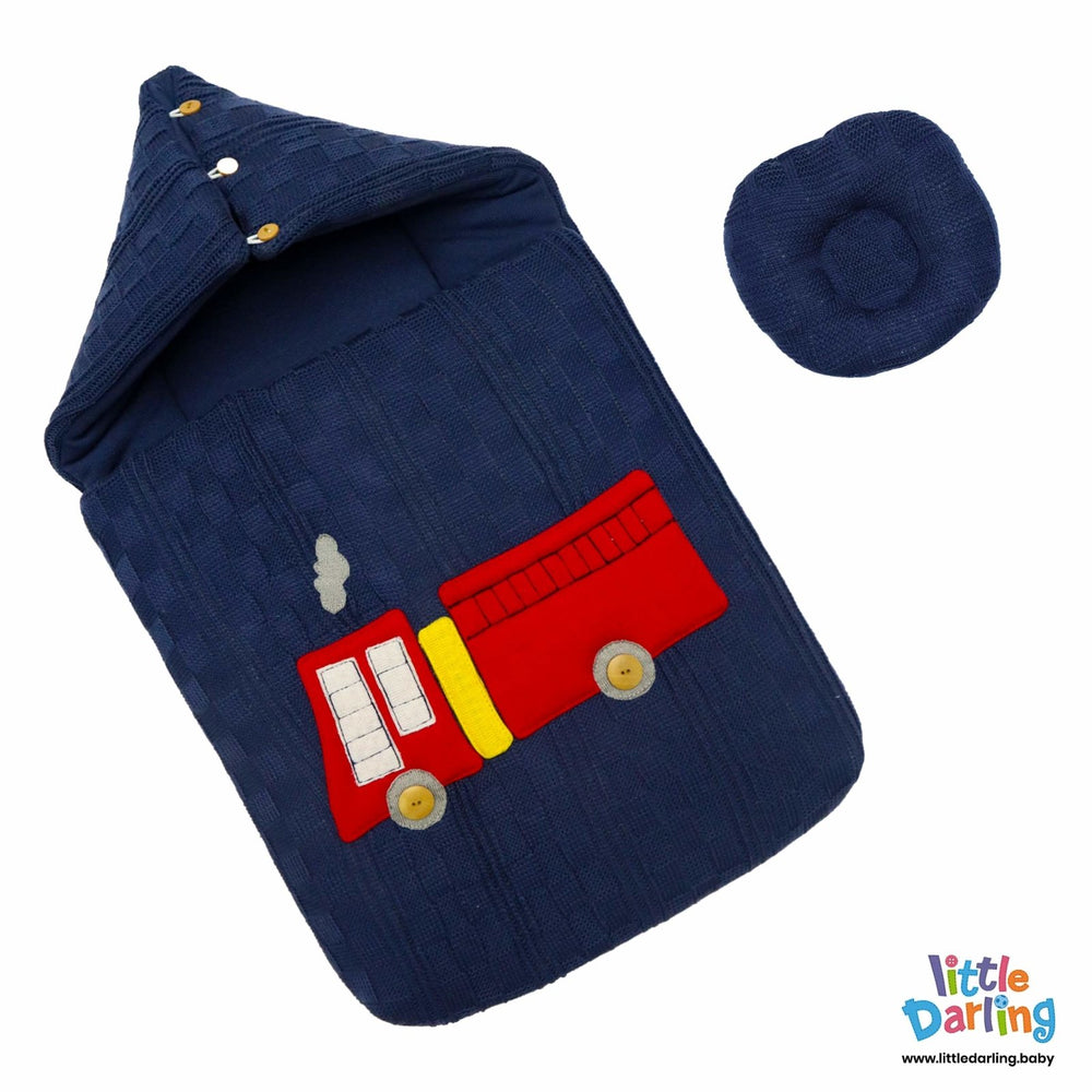 Hooded Baby Carrynest With Pillow Embossed Truck | Little Darling - Zubaidas Mothershop