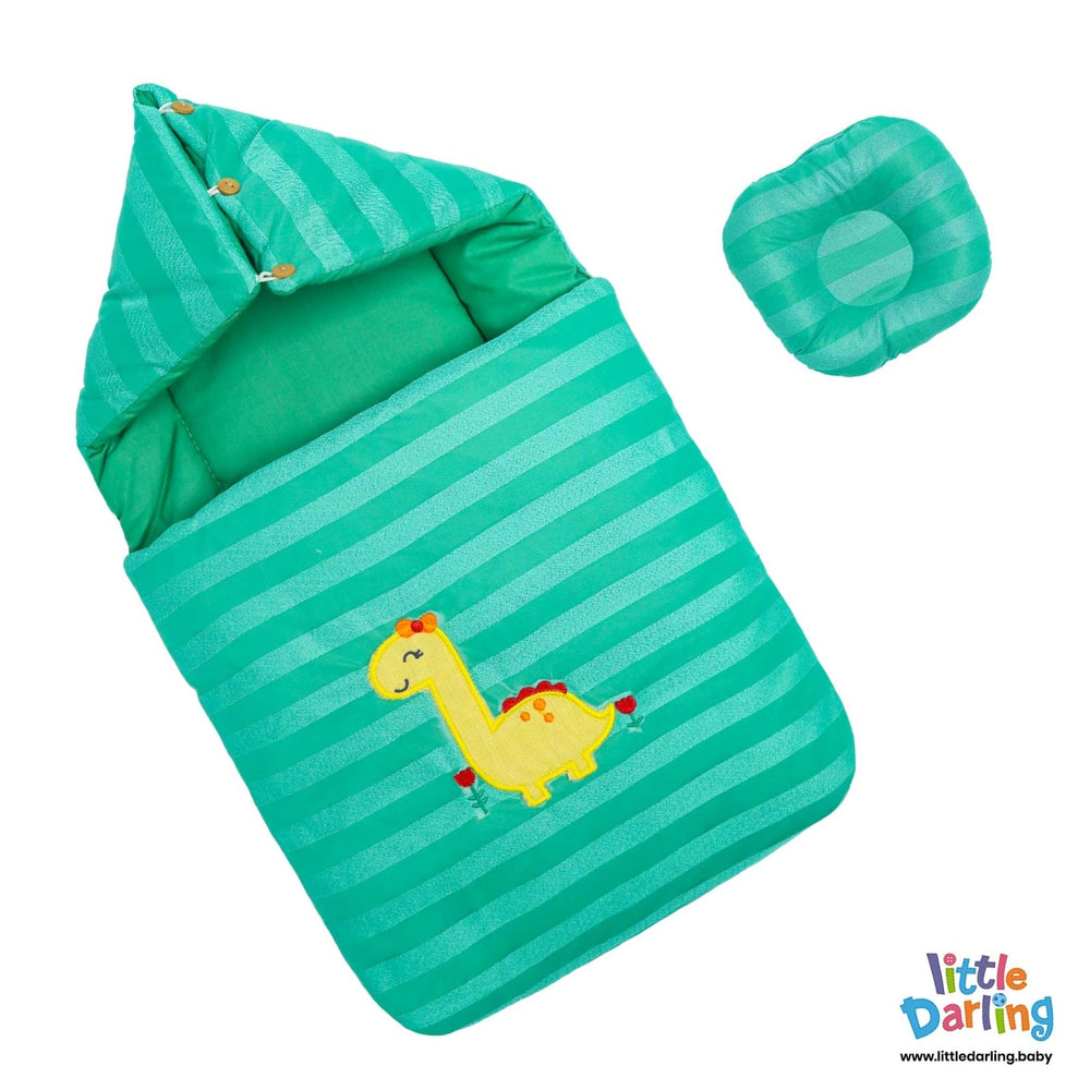 Hooded Carry Nest With Pillow Green Color | Little Darling - Zubaidas Mothershop