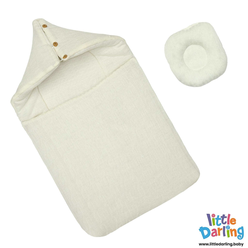 Hooded Carry Nest With Pillow Plain Off White | Little Darling - Zubaidas Mothershop