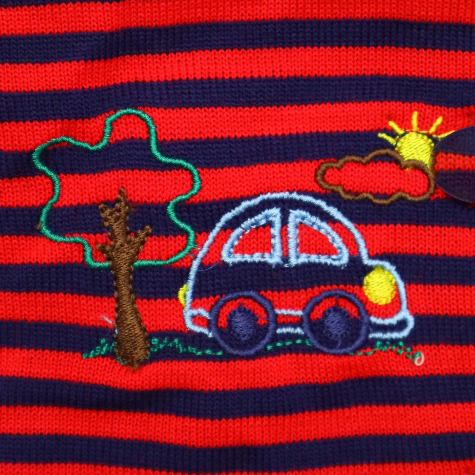 Hooded Jacket Red Stripes Car Embroidery by Little Darling