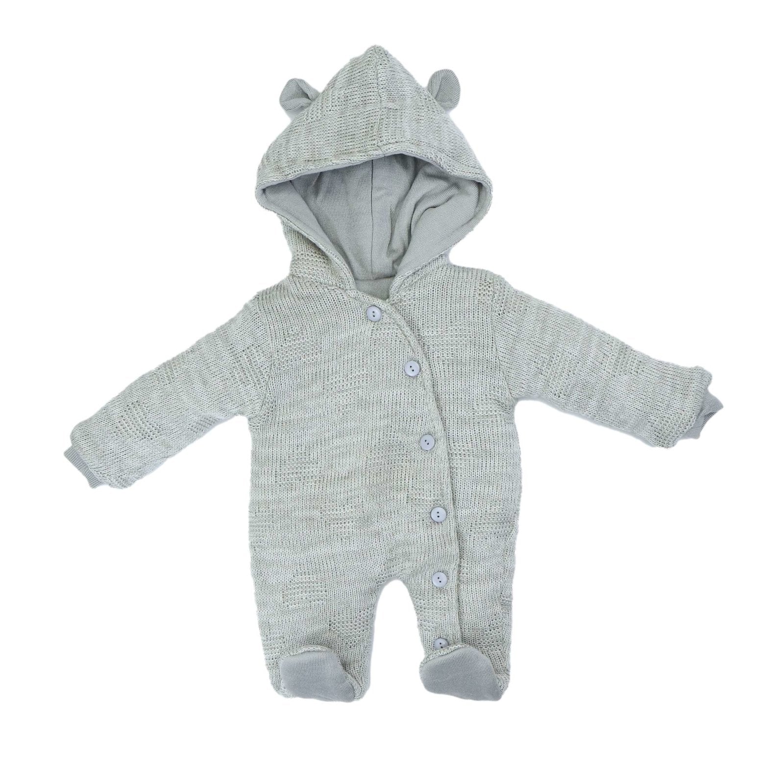 Hooded Woolen Romper Heart Pattern Grey Color by Little Darling