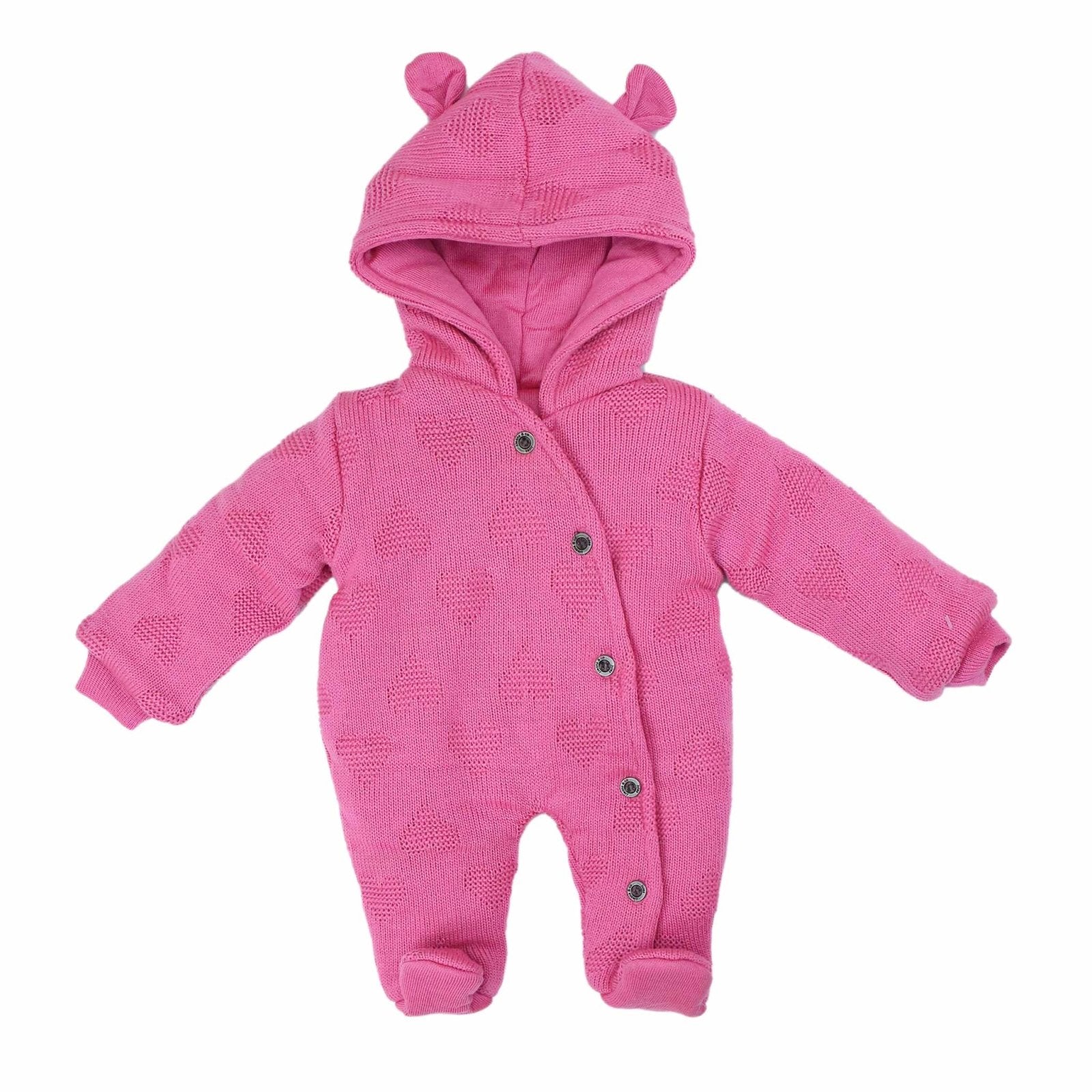 Hooded Woolen Romper Heart Pattern Pink Color by Little Darling