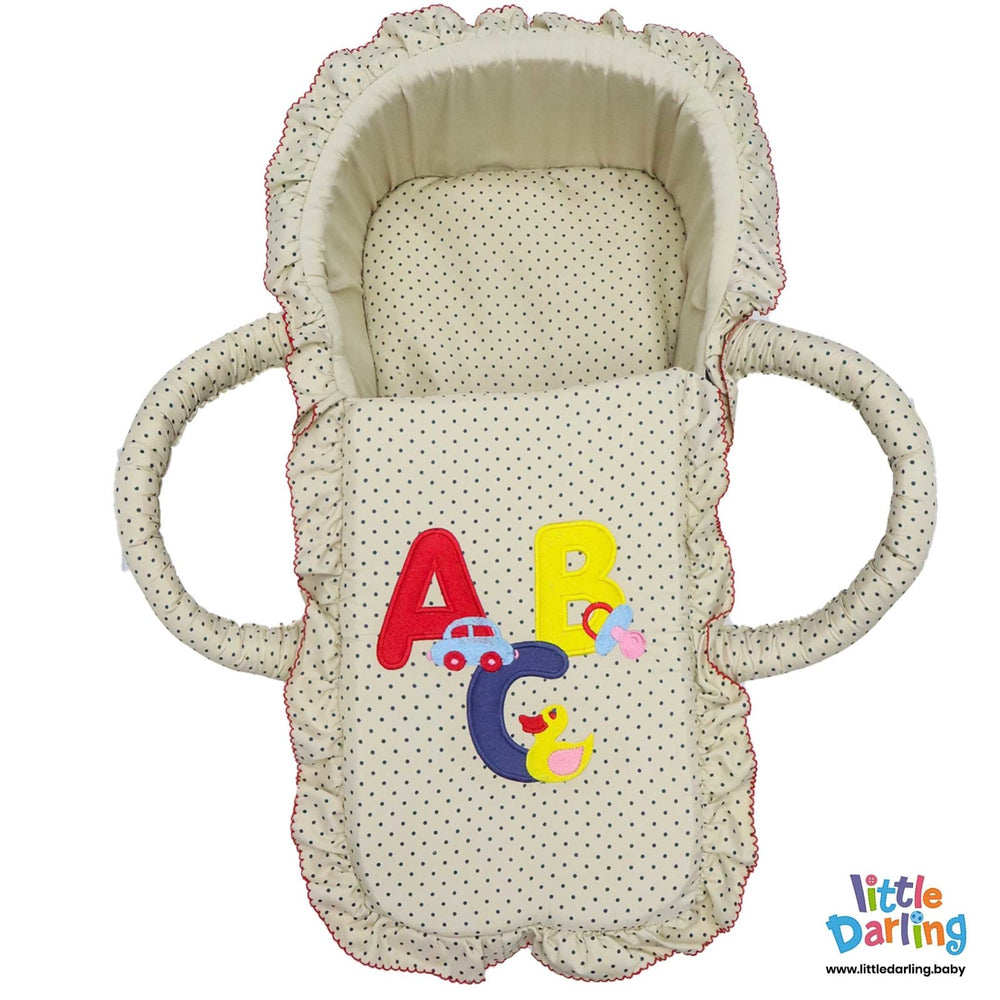 Infant Moses Basket ABC Embroidery Beige Color | Little Darling - Zubaidas Mothershop