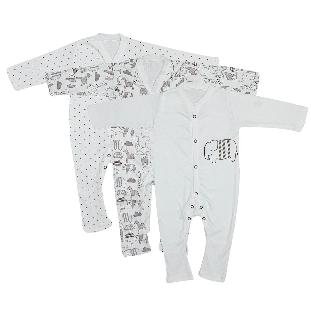 Infant Sleepsuits Pk Of 3 Brown Animal | Little Darling - Zubaidas Mothershop