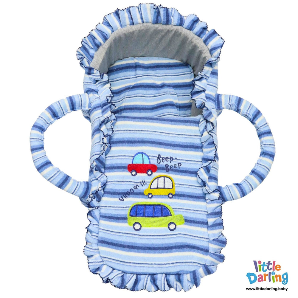 Moses Basket BeepBeep Vroom Blue Strips | Little Darling - Zubaidas Mothershop