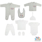 Newborn Baby Gift Set 8 Pcs Grey Stripes | Little Darling - Zubaidas Mothershop
