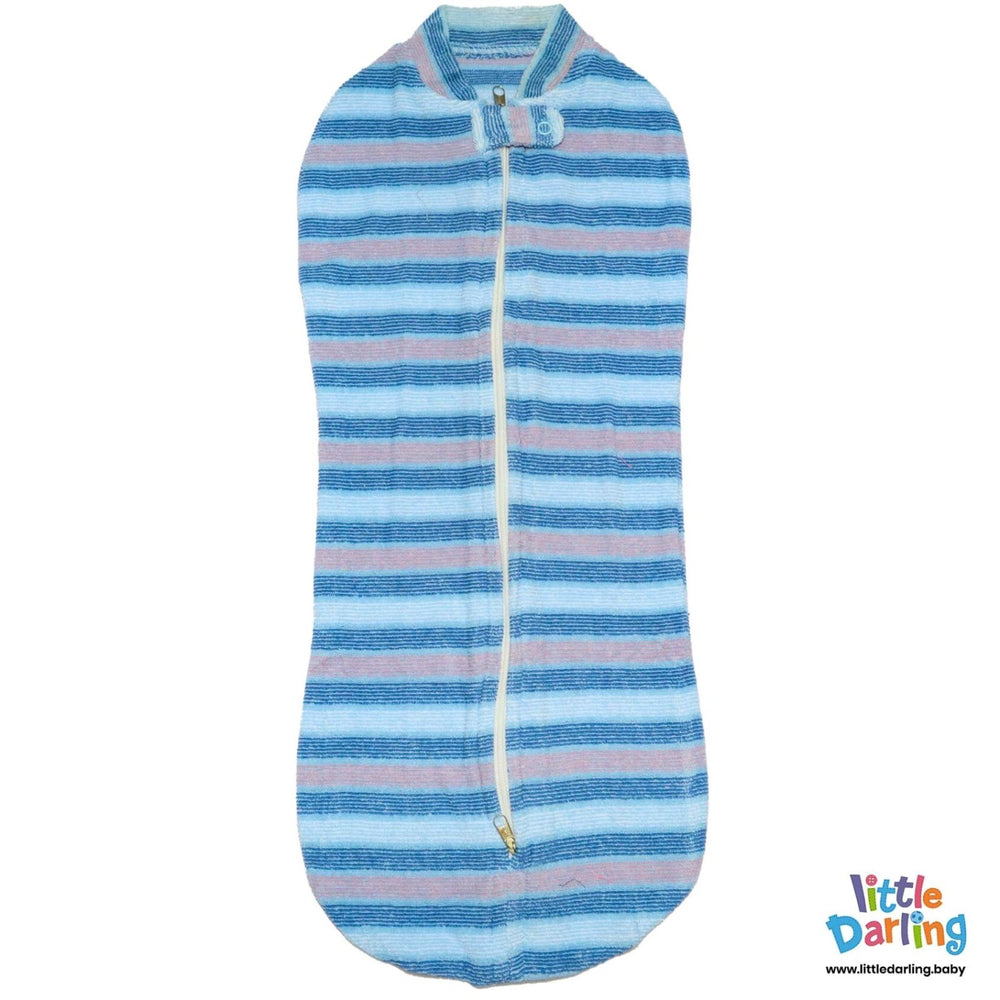 Peanut Swaddle Blue Strips Terry | Little Darling - Zubaidas Mothershop