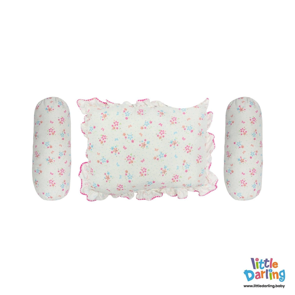 Pillow Set Pk Of 3 White Color Flower Pattern | Little Darling - Zubaidas Mothershop