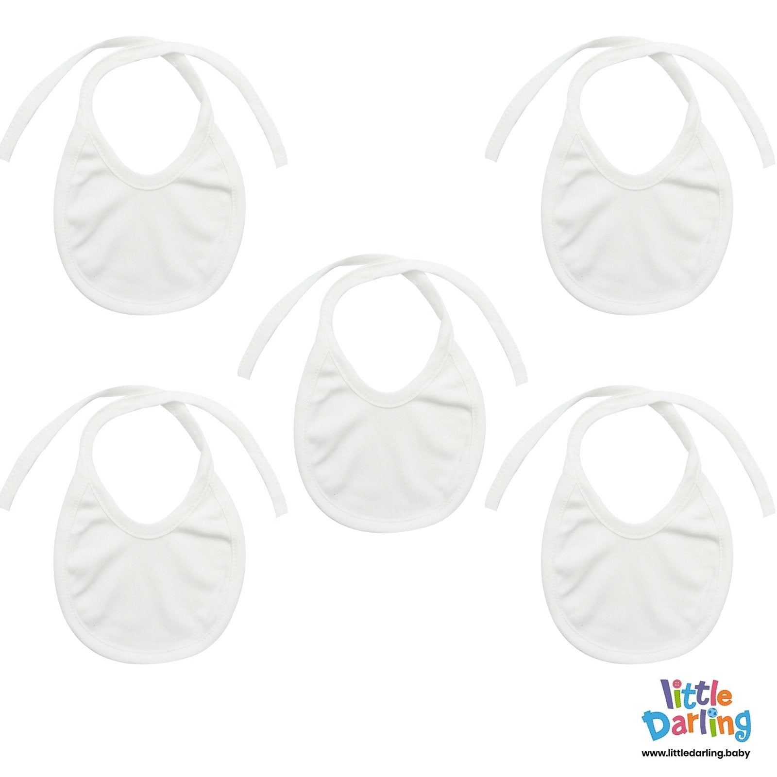 Plain White Pack of 5 Bibs | Little Darling - Zubaidas Mothershop