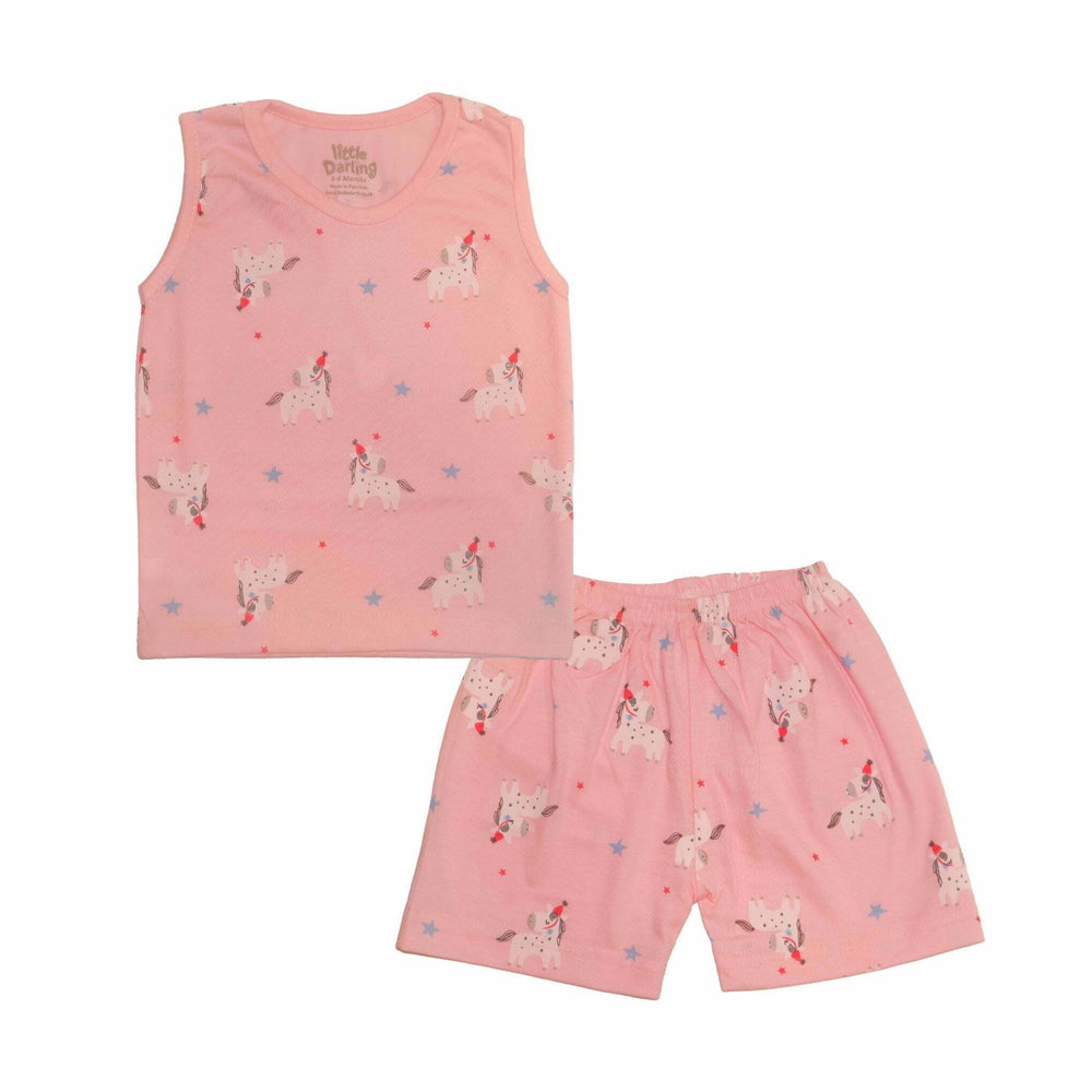 Sando Suit Pink Unicorn Print | Little Darling - Zubaidas Mothershop