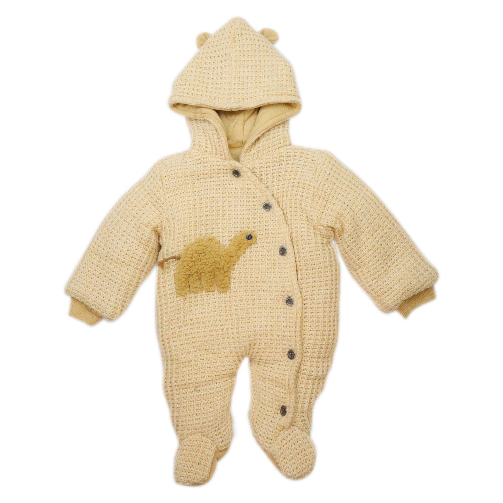 Hooded Woolen Romper Embossed Camel Beige Color by Little Darling