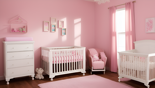 An image of a beautifully decorated and safe nursery with baby furniture and decor available at Zubaidas Mothershop