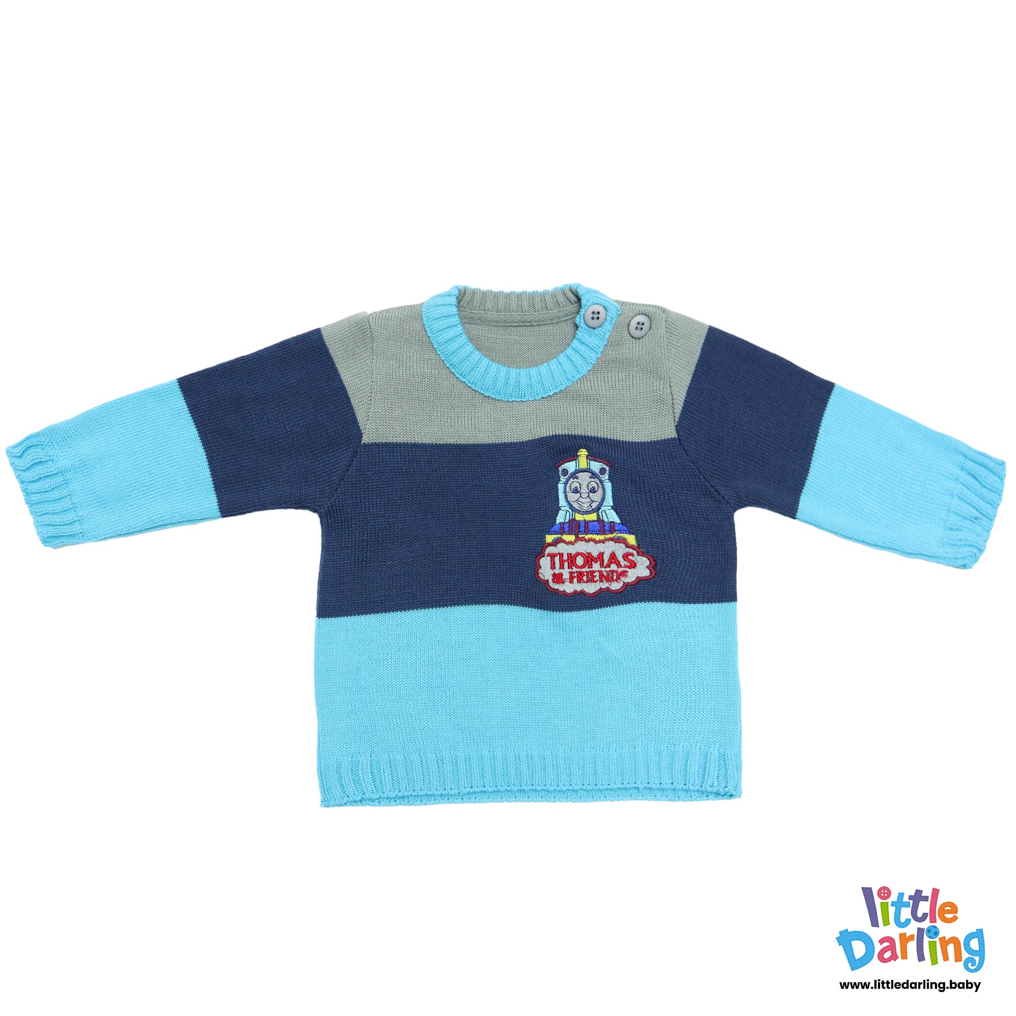 Woolen Shirt Toy Train Embroidery Blue Color by Little Darling