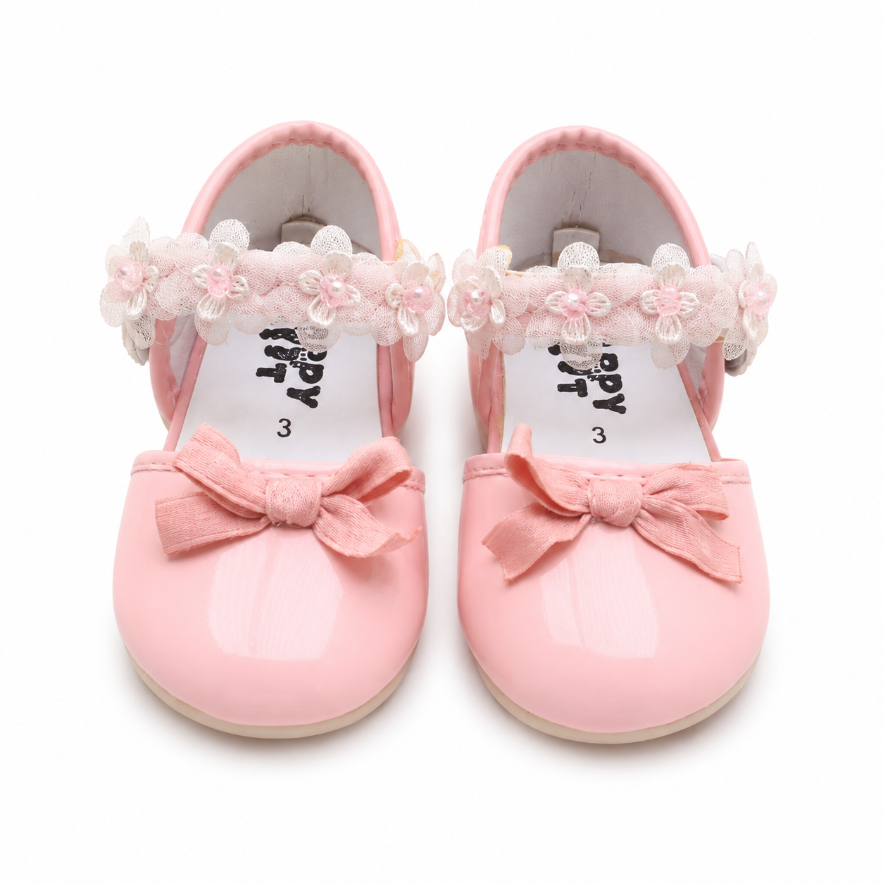 Baby Girls Pink Bow Floral Strap Dress Shoes