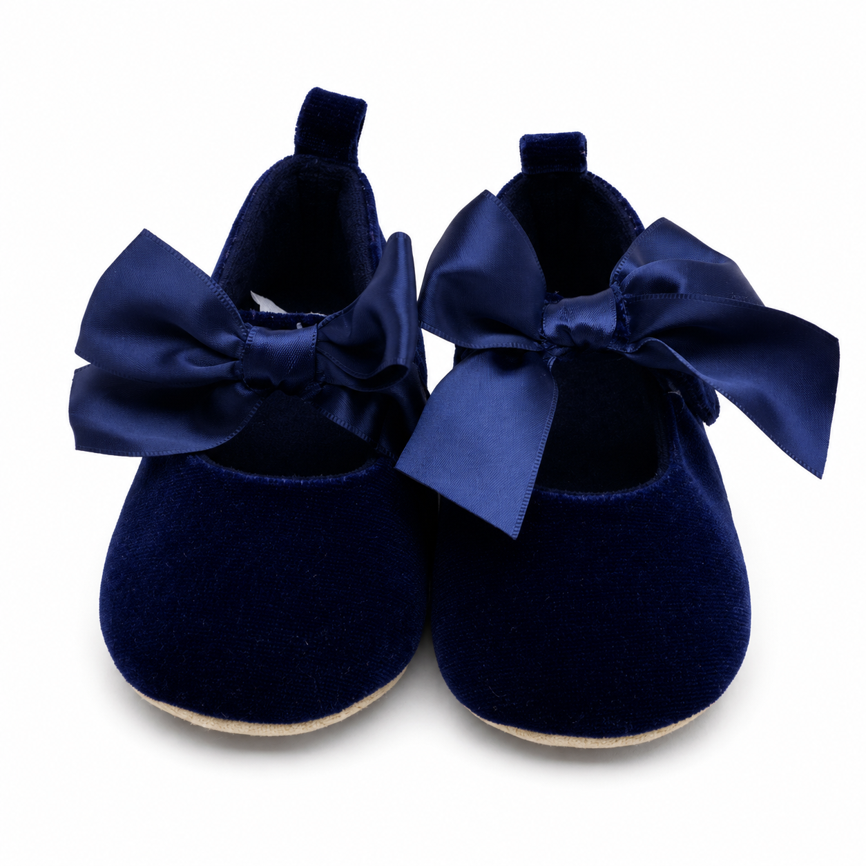 Baby Girls Navy Velvet Bow Soft Sole Prewalker Shoes