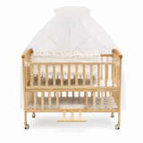 Wooden Baby Crib with Cradle Mattress and Mosquito Net
