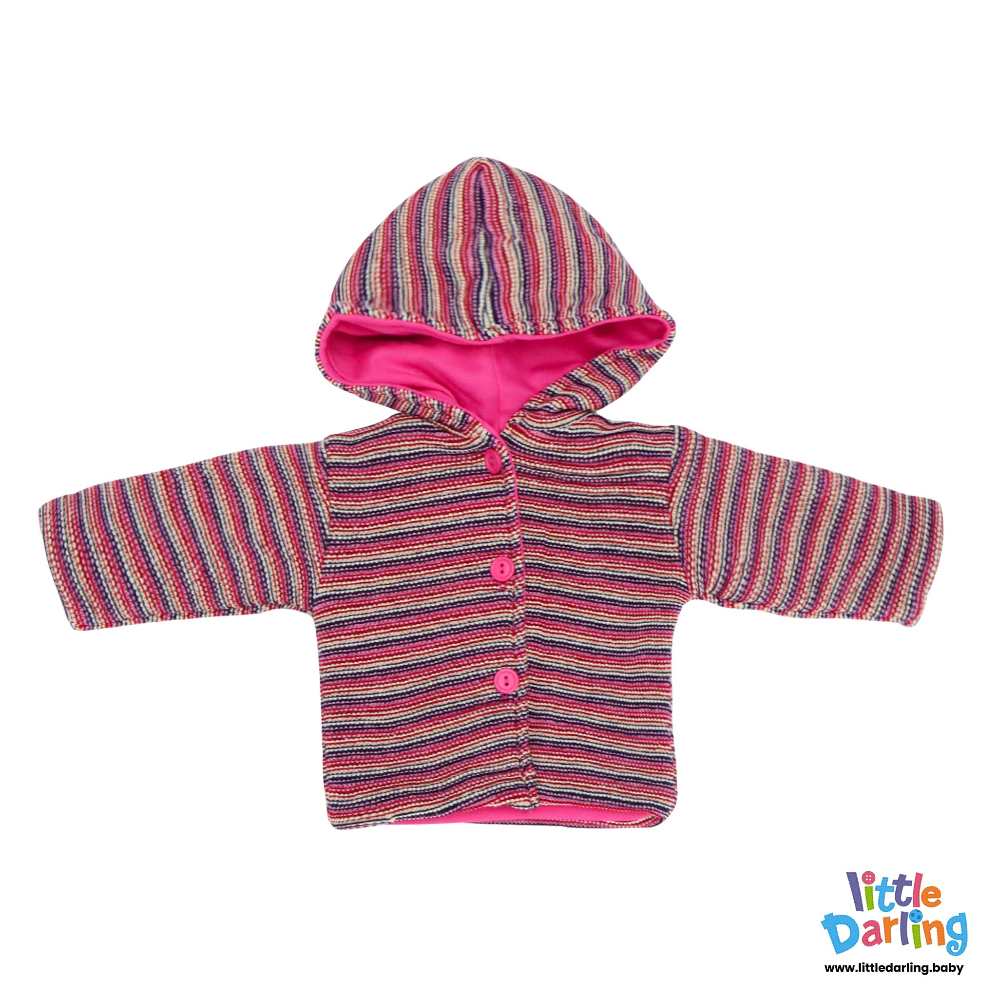 Hooded Jacket Multi Stripes Pink Color by Little Darling